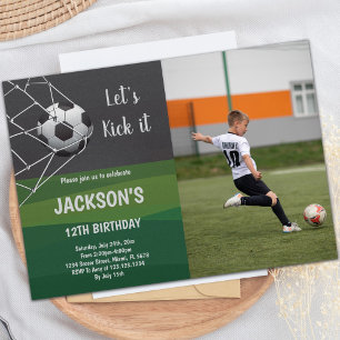 Green Black Goal Soccer Invitation White Texte pho