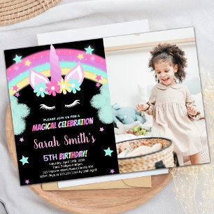 Green Black Unicorn Anniversaire Invitations avec 