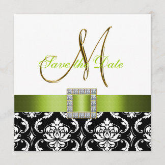 Green Black White Damask Enregistrer la carte Date