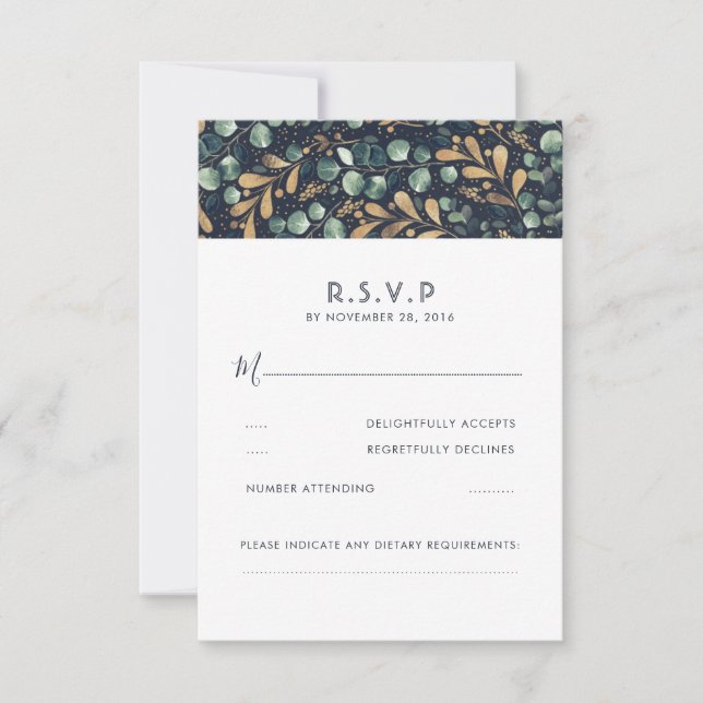 Green Blue et Gold Wedding RSVP (Devant)