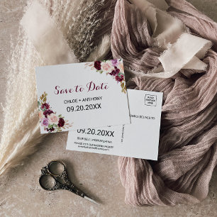 Green Blush Bourgogne Floral Enregistrer la carte 