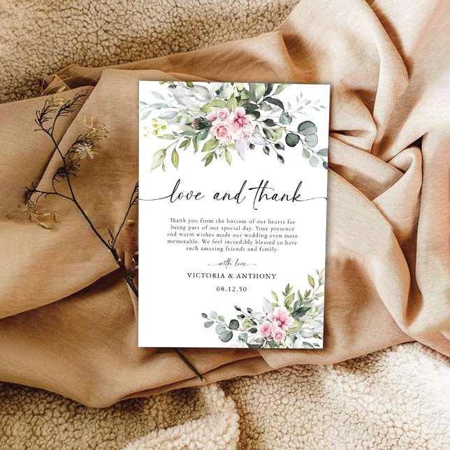 Green Blush Rose Mariage Merci Cartes (Créateur téléchargé)