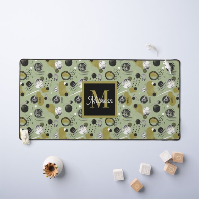 Green Boho Pattern Monogram Name  (Tableau pour enfants)