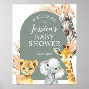 Green Boho Safari Oh Boy Baby shower Affiche de bi