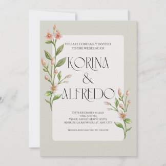 Green Boho Watercolor Botanical Wedding Invitation