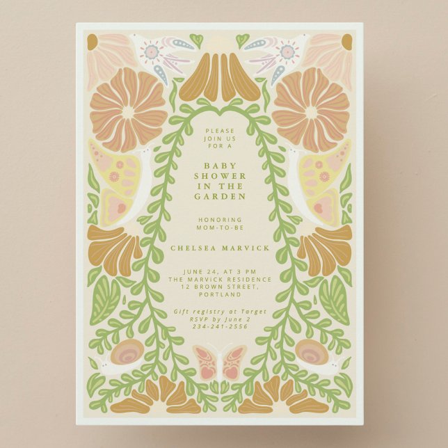 Green Botanical natural Baby Shower Invitation  (Créateur téléchargé)