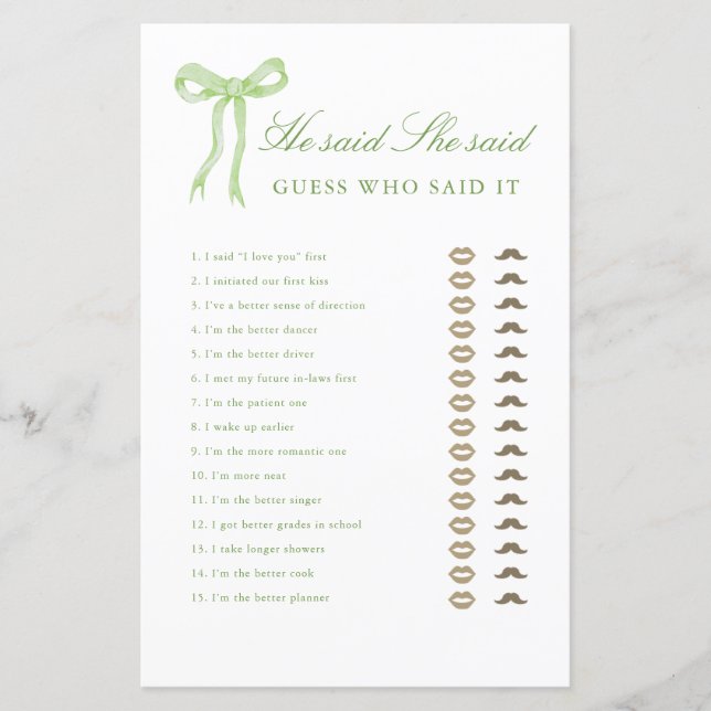 Green Bow Il Dit Qu'Elle A Dit Fête des mariées Ga (Devant)