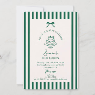Green Bow, Striped Green Anniversaire Invitation