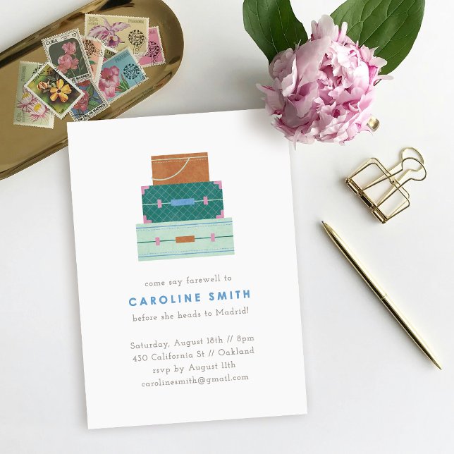 Green Brown Blue Bagages Farewell Party Invitation (Créateur téléchargé)