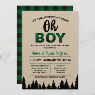 Green Buffalo Plaid Baby shower Invitation Oh Garç