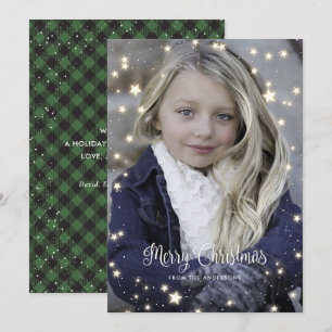Green Buffalo Plaid Stars Photo Cartes de Noël