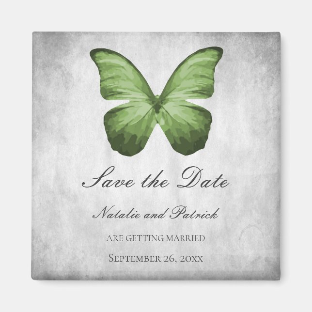 Green Butterfly Save the Date Magnet (Devant)