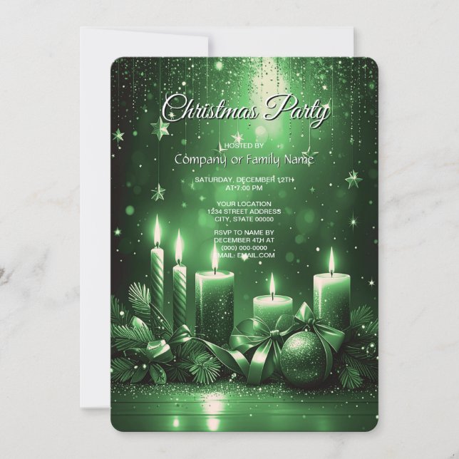 Green Candles Christmas Holiday Party Invitation (Devant)