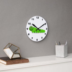 Green Caterpillar Insect Design Mur Horloge
