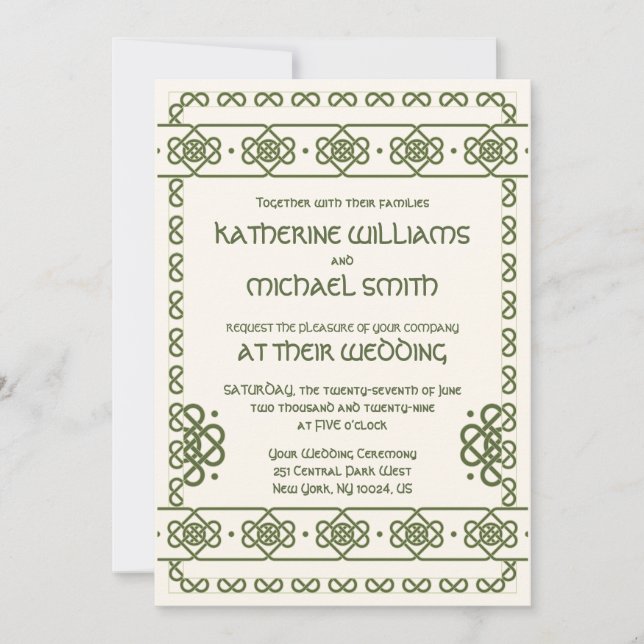 Green Celtic Knots Invitations de mariage (Devant)