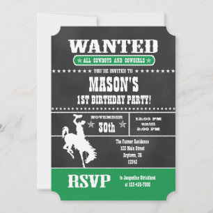 Green Chalkboard Cowboy Invitation d'anniversaire