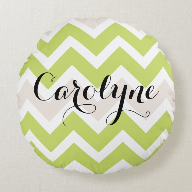 Green Chevron | Coussin circulaire personnalisé (Devant)