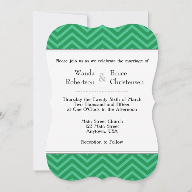 Green Chevron Faire-part de mariage (Devant)
