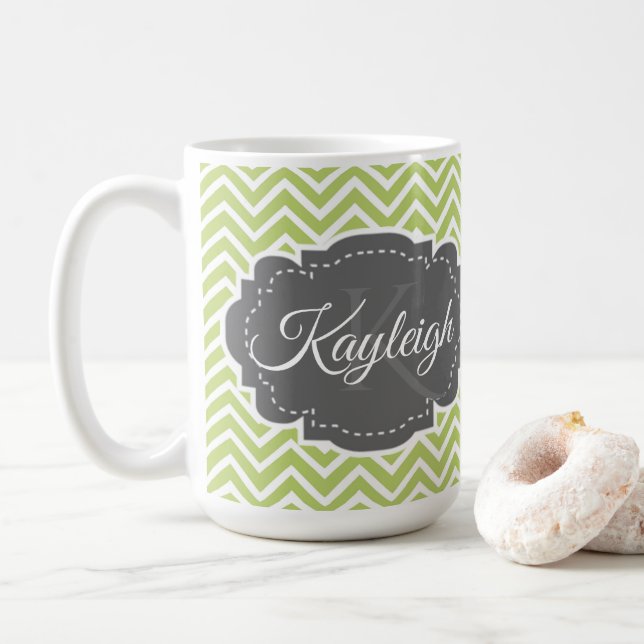 Green Chevron Personnalisé Café Mug (Avec donut)