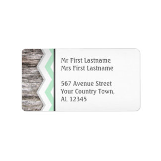Green Chevron & Wood Étiquettes de adresse rustiqu