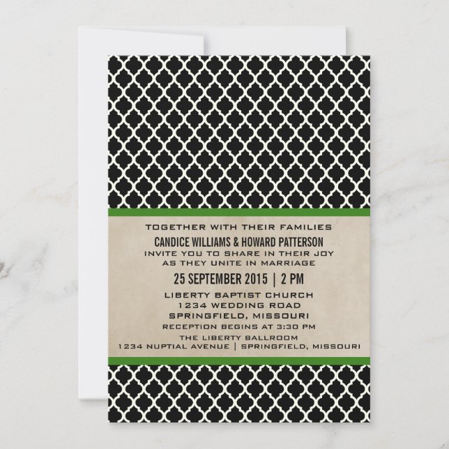Green Chic Quatrefoil Mariage Invitation (Devant)