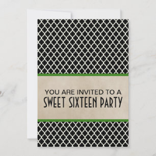 Green Chic Quatrefoil Sweet 16 Invitation