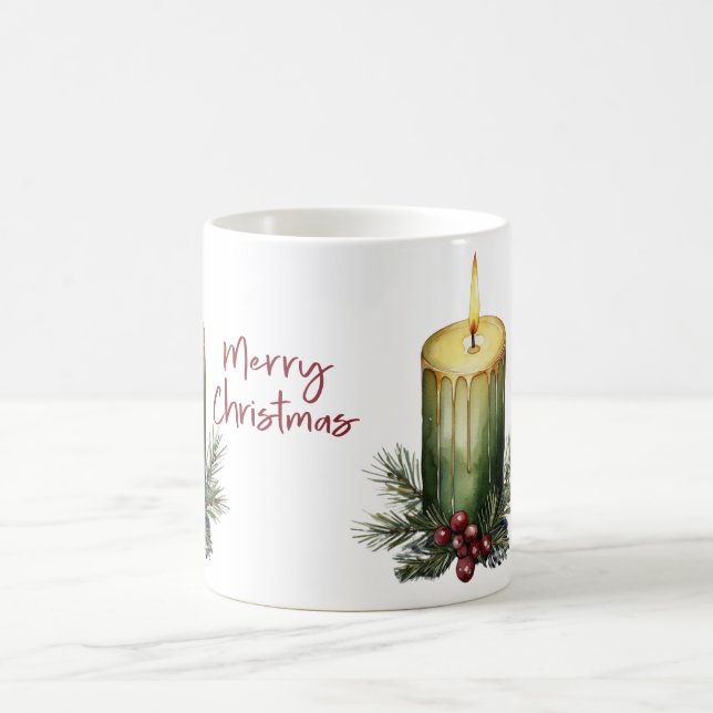 Green Christmas Candle Pine Berry Coffee Mug  (Centre)