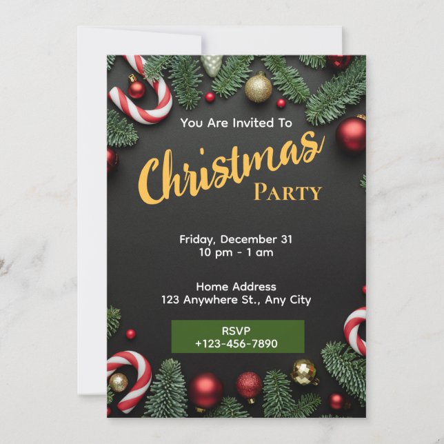 Green Christmas Party Invitation Carte modifiable (Devant)