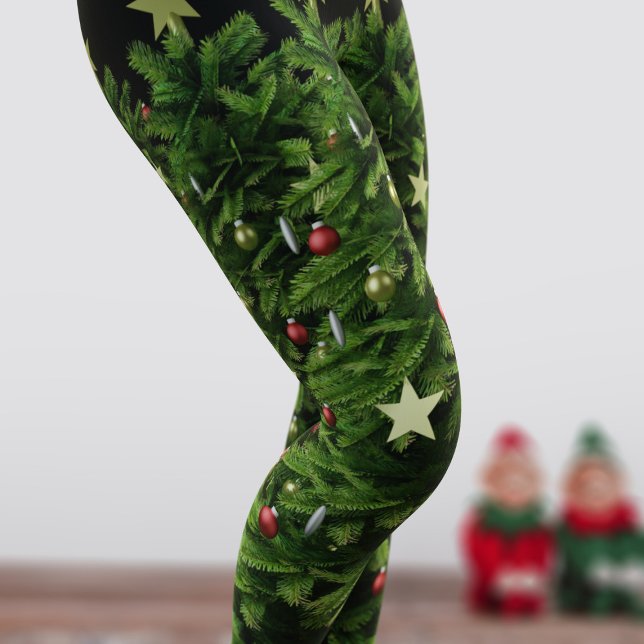 Green Christmas Tree Festive Leggings de vacances (Fun and festive forest green Christmas Tree leggings just for you)