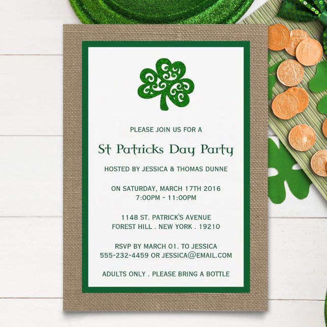 Green Clover & Burlap St. Patrick's Day Invitation (Créateur téléchargé)
