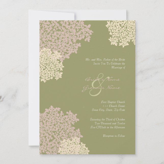 Green & Cream Queen Anne's Lace Wedding Invitation (Devant)