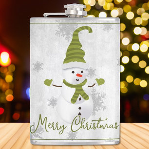 Green Cute Snowman Holiday Flacon