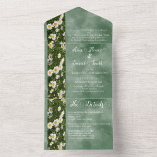 Green Daisy Formal All in One Wedding Invitation