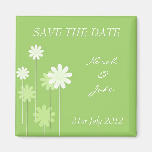 Green Daisy Wedding Save The Date Magnet (Devant)