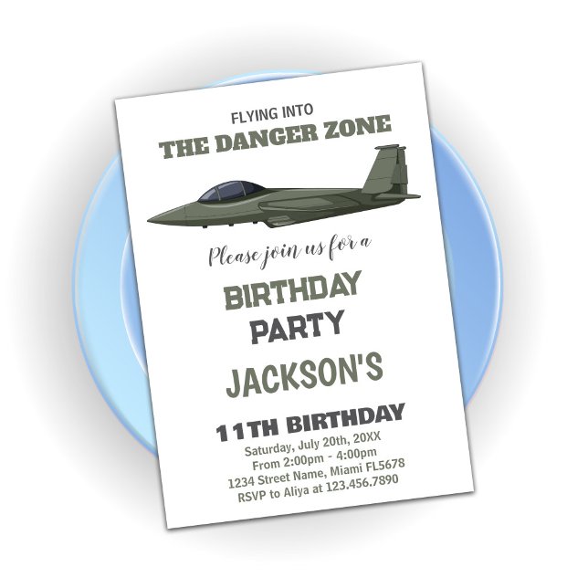 Green Dark Fighter Jet Invitations d'anniversaire (Green Dark Fighter Jet Birthday Invitations)