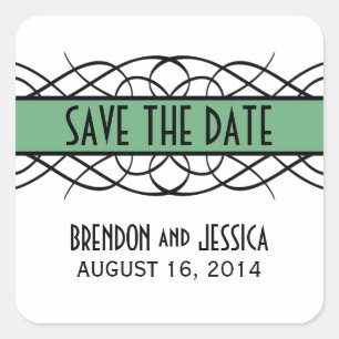 Green Deco Flourish Save the Date Stickers