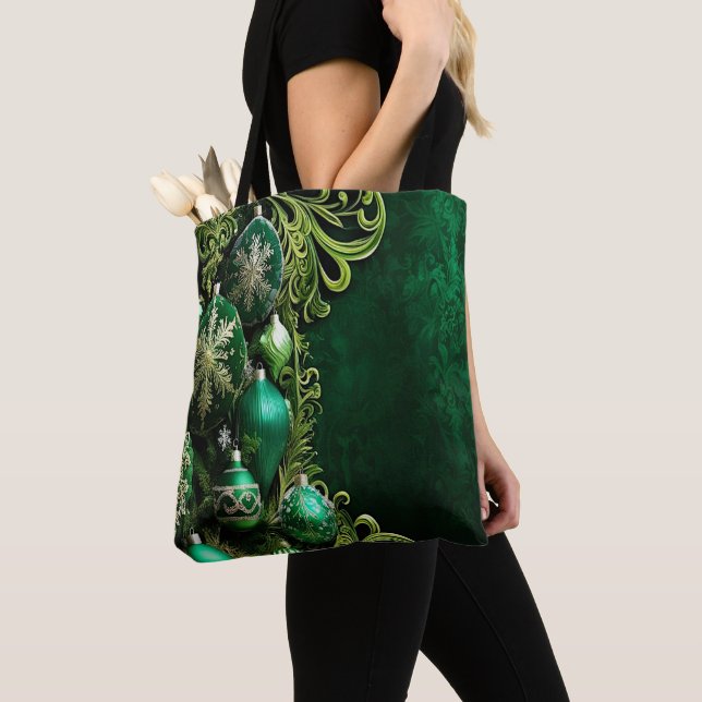 Green Decorative Ornaments Holiday Tote Bag (De près)