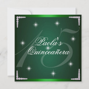 Green Diamond Sparkles Quinceañera Invitation