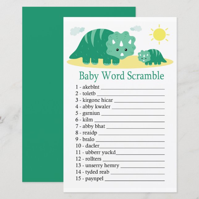 Green Dino Baby jeu de brouillage de mot pour bébé (Devant / Derrière)