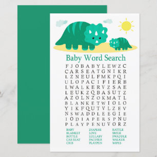 Green Dino Baby shower Word Search Jeu