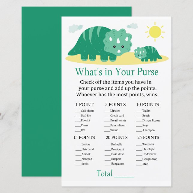 Green Dino Qu'y a-t-il dans votre baby shower de j (Devant / Derrière)