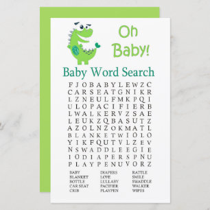 Green Dinosaur Baby shower Word Recherche Jeu