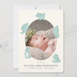 Green Dinosaur Boy Photo Faire-part de naissance