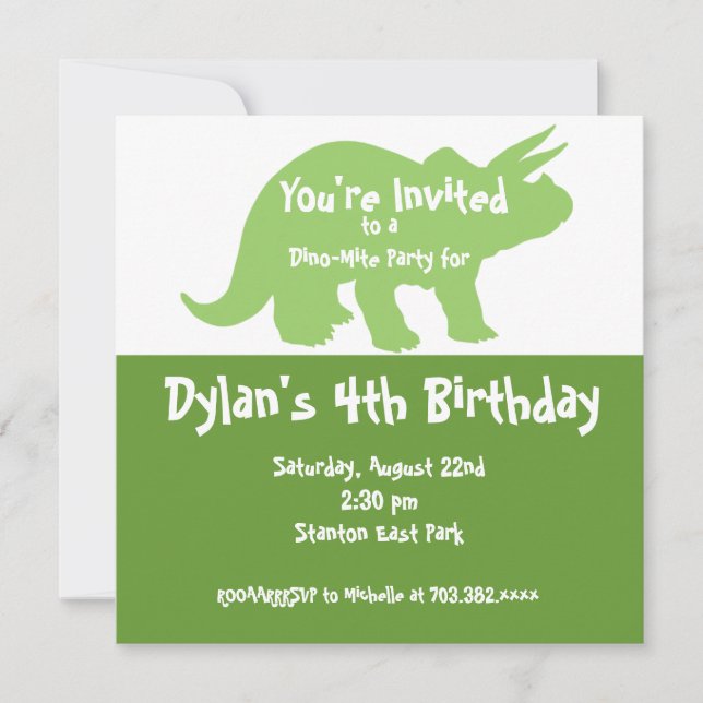 Green Dinosaur Invitations de fête d'anniversaire (Devant)