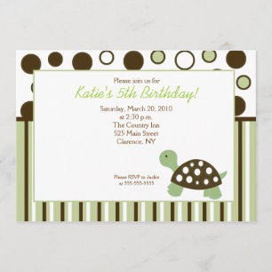 Green Dot Turtle Moderne 5x7 Invitation d'annivers