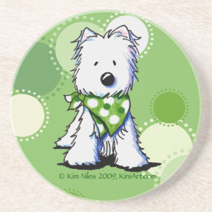 Green Dots Westie Chien Dessous de verre