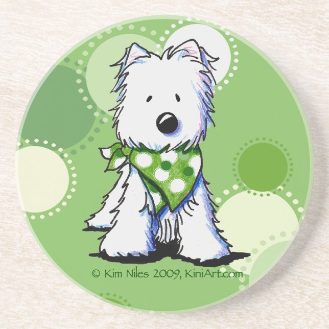 Green Dots Westie Chien Dessous de verre (Devant)