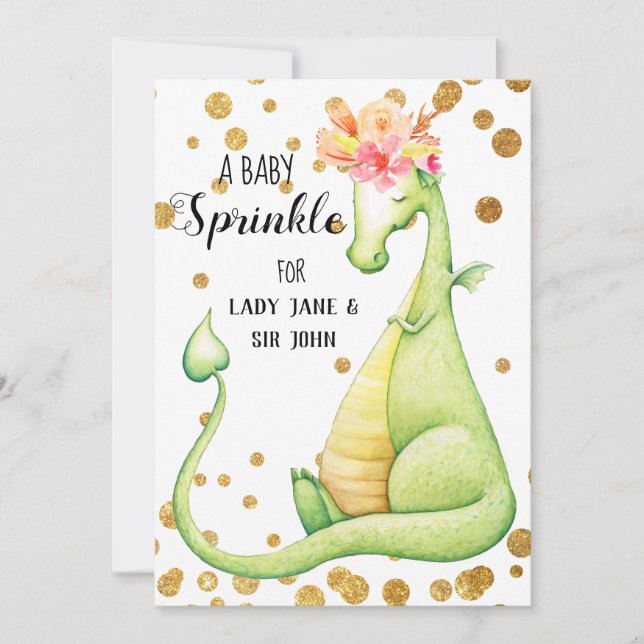 *~* Green Dragon Baby Girl Sprinkle Invitation (Devant)