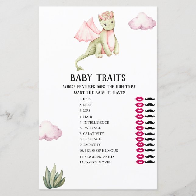 Green Dragon Baby Traits Baby shower Jeu (Devant)