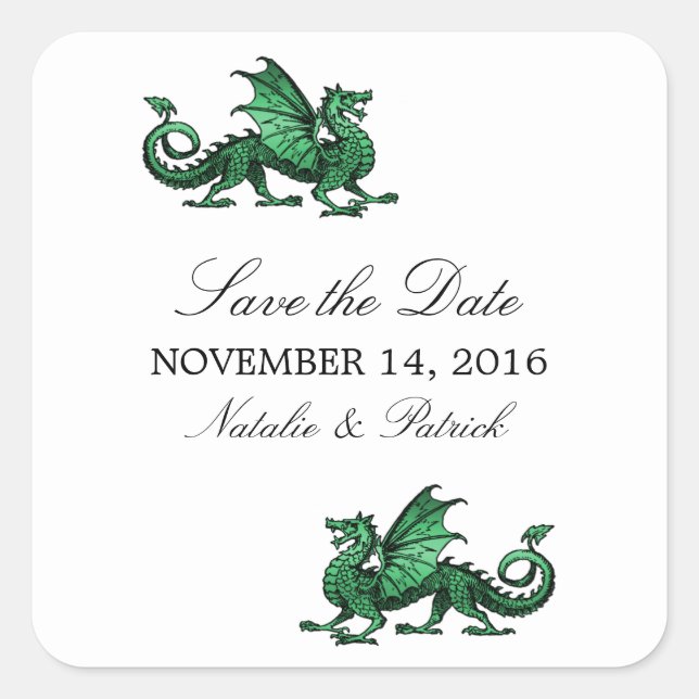 Green Dragon Save the Date Stickers (Devant)